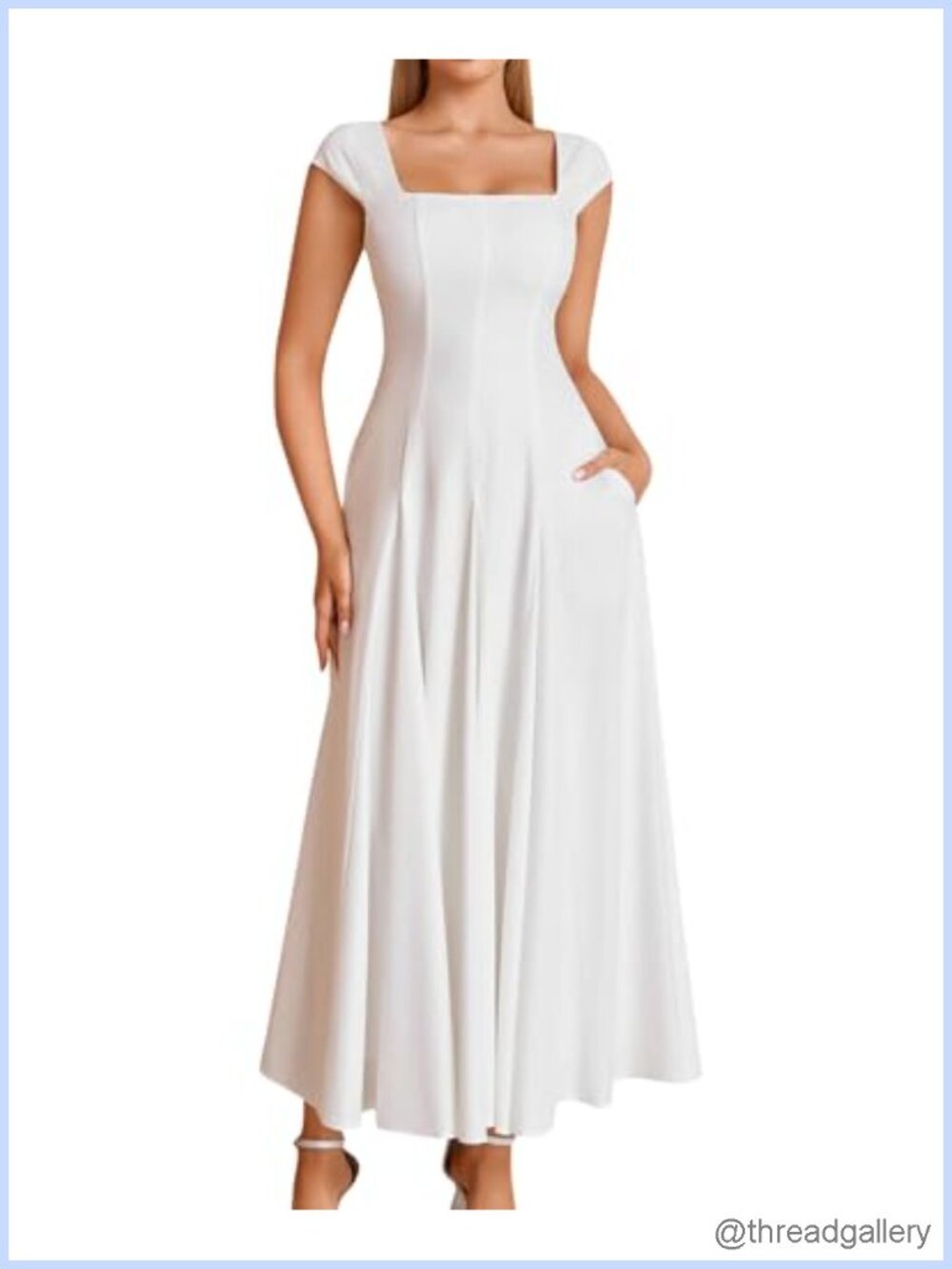 Corset Square Neck Midi Dress Lace Up A-Line Wedding Guest Formal